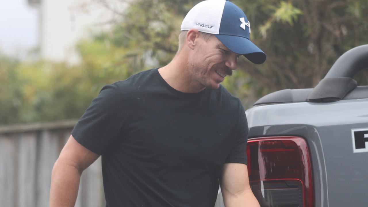 ***DAILY TELEGRAPH EXCLUSIVE CHECK WITH DESK BEFORE USE*** , , David Warner takes his girls to school after being injured in a cricket game .Picture John Grainger