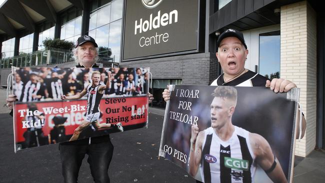 Collingwood fans protest the Adam Treloar and Jaidyn Stephenson trades. Picture: David Caird