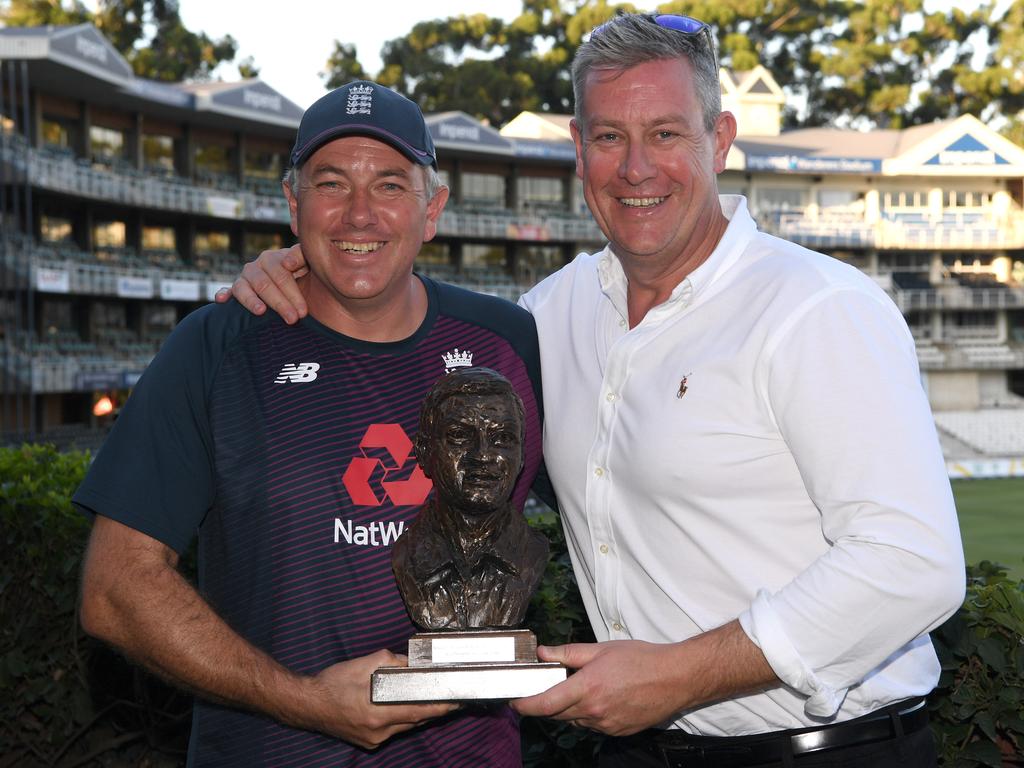 England coach Chris Silverwood and managing director of England Cricket Ashley Giles. Both men are under intense scrutiny amid an ongoing Ashes debacle. Picture: Stu Forster/Getty Images