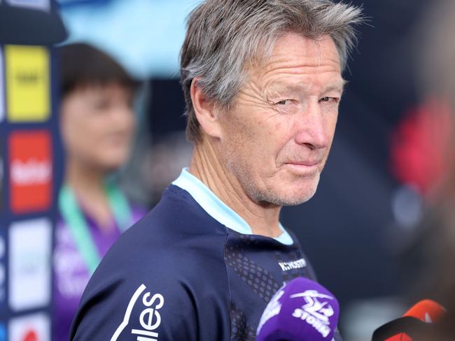OCTOBER 5, 2024: Melbourne Storm coach Craig Bellamy speaks to media after the Melbourne Storm Captain's Run at Accor Stadium, Sydney Olympic Park. Picture: Damian Shaw