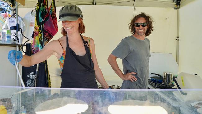 The Crepe Joint owners Lily Branger and Don Tarr at the 49th Annual Pa &amp; Ma Bendall Memorial Surfing Contest held at Moffat Beach in Caloundra on April 8, 2023. Picture: Katrina Lezaic