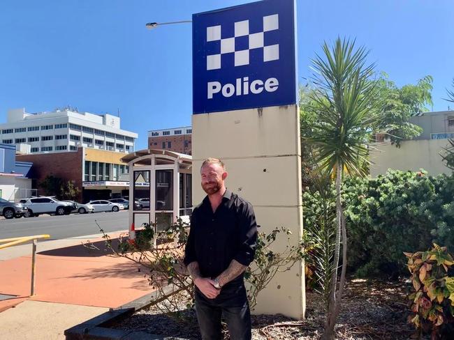 Torin O'Brien outside Rockhampton Police Station.