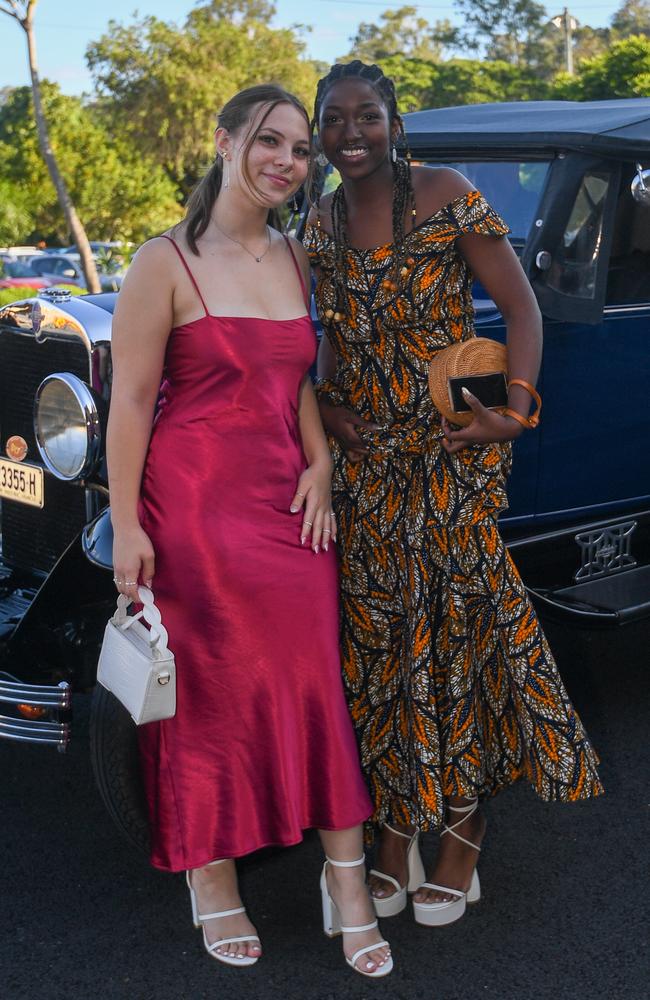 Sashlynn Abey and Sandra Kweka arrive for the Kadina High formal.