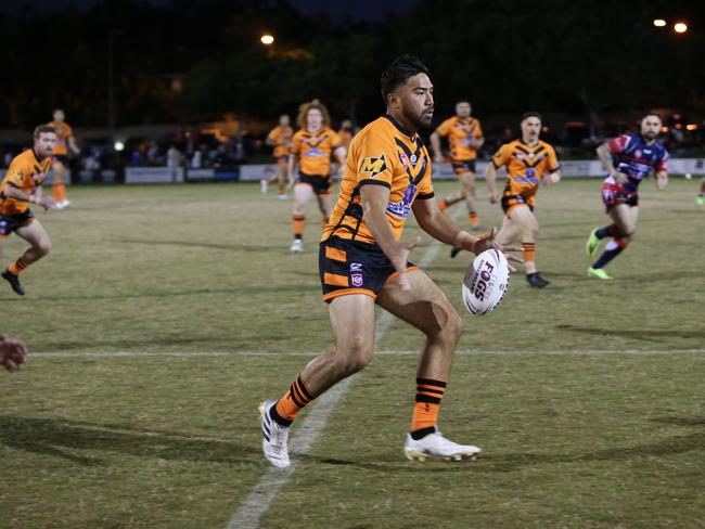Israel Folau makes his Rugby League Gold Coast debut for Southport Tigers against defending champions Runaway Bay at Owen Park, Southport. Pic Mike Batterham