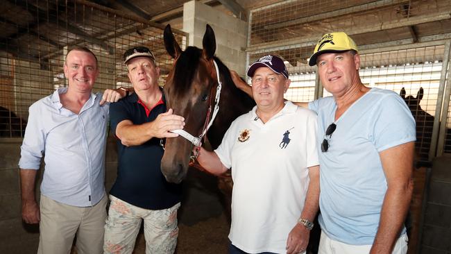 Connections of Magic Millipms 2YO classic runner Jonker. (L-R) Taisen Maddern, Doug Crane, Doug Crich, Gary McPherson. Photo: Richard Gosling.