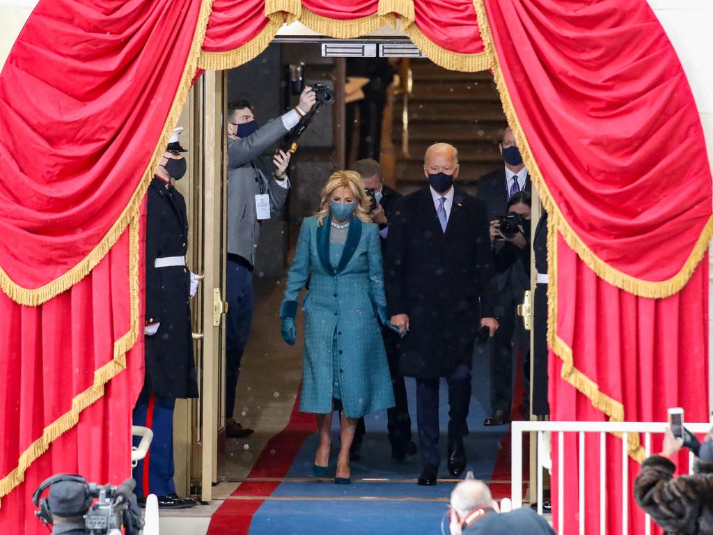 US President-elect Joe Biden and Jill Biden arrive at his Biden’s inauguration. Picture: Getty Images