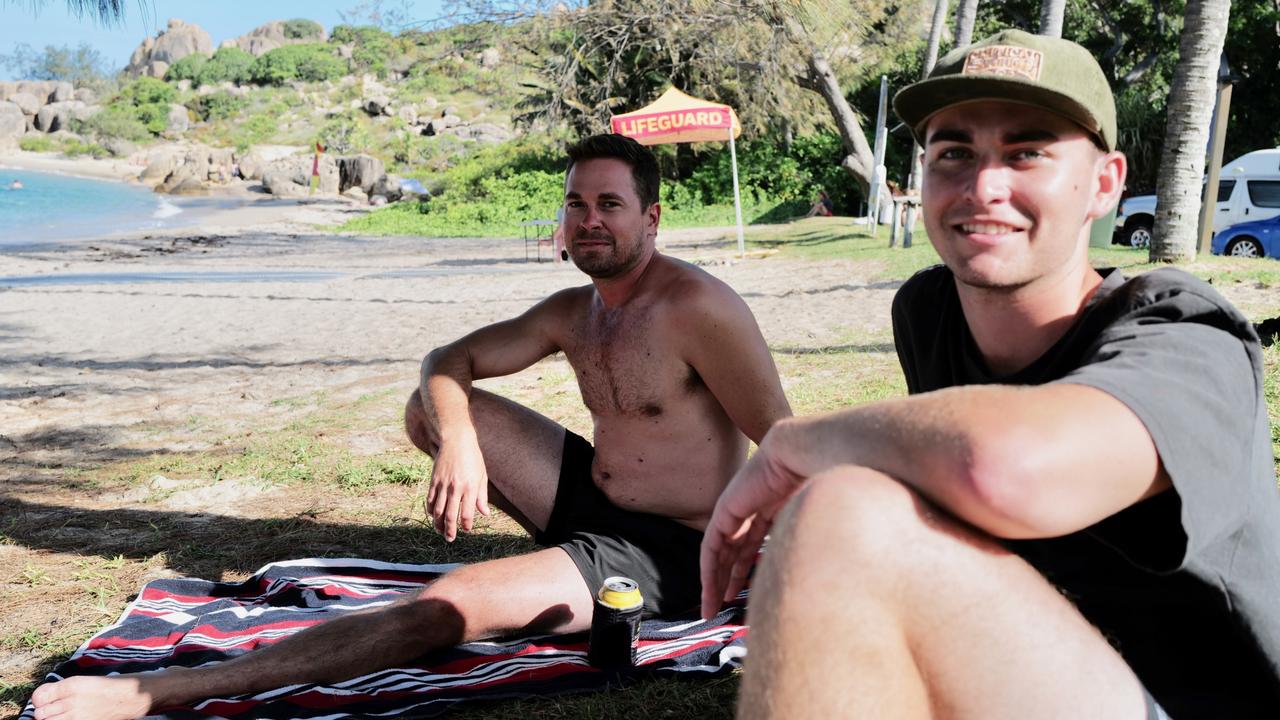 Matt Guse and jack Korableff from Gladstone at Horseshoe Bay in Bowen on December 28, 2022. Picture: Katrina Lezaic