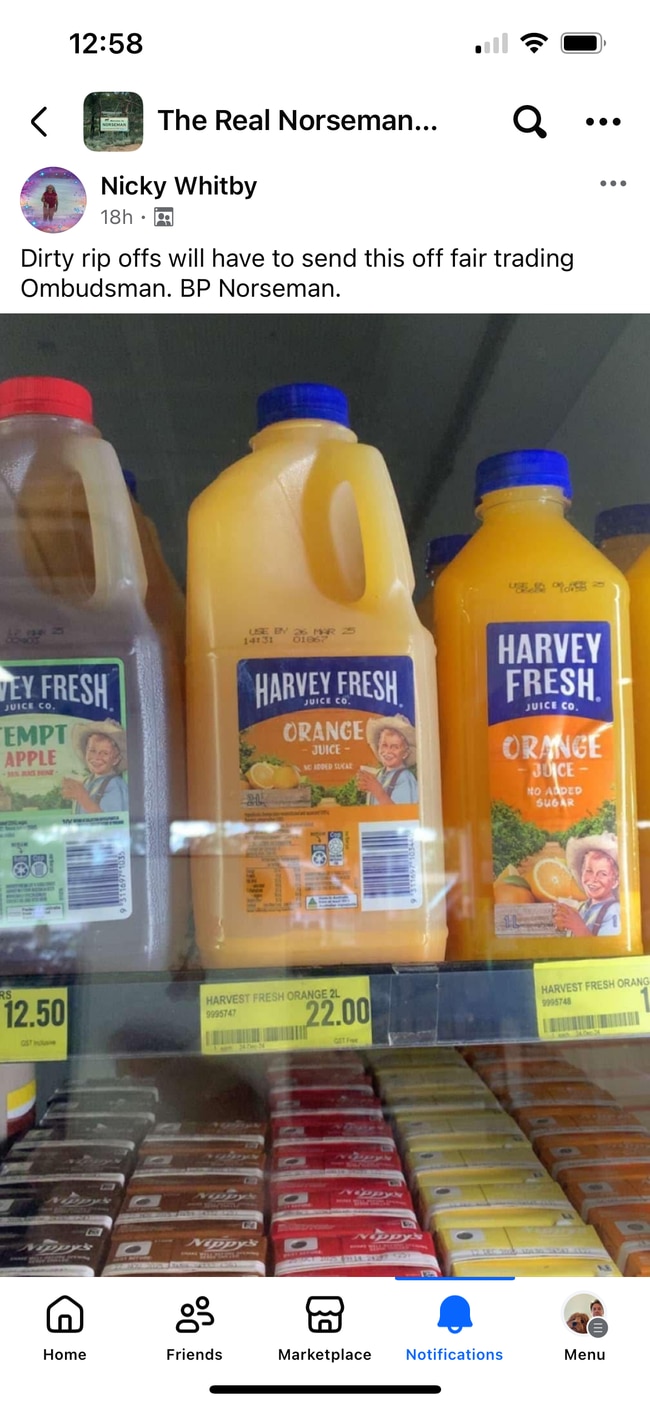 The social media post revealing the shocking cost of the juice. Picture: Facebook