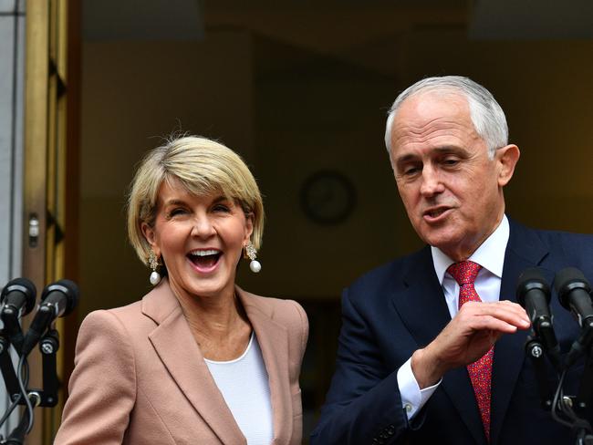 Minister for Foreign Affairs Julie Bishop at a press conference with Mr Turnbull. Picture: AAP Image/Mick Tsikas