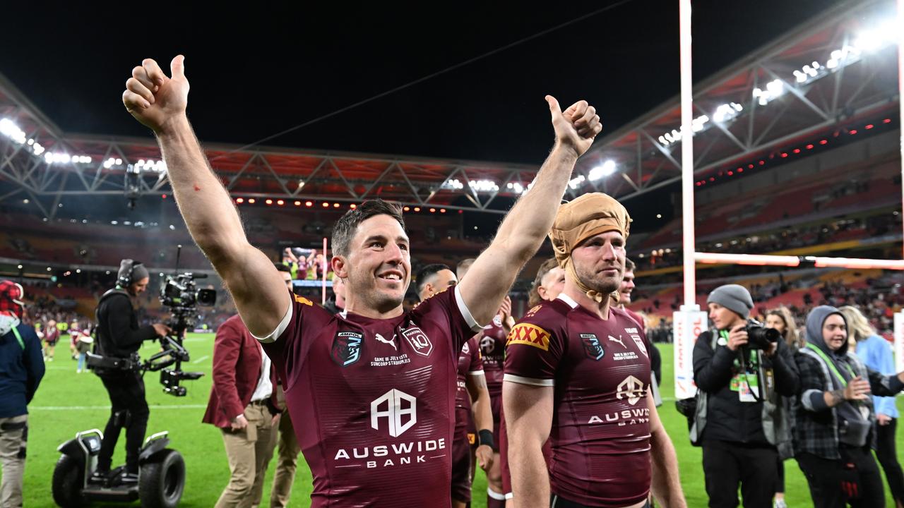 Ben Hunt celebrates the Maroons victory during game three of the State of Origin Series in 2022. Picture: Getty Images.