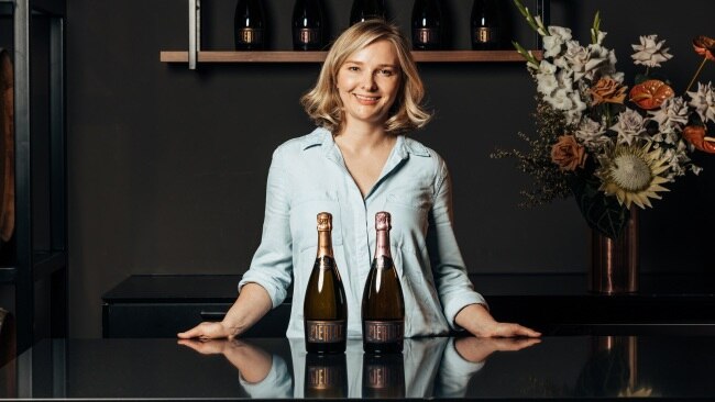 Seppelt Senior Winemaker Clare Dry with the vineyard's Pierlot by Seppelt release. Picture: Supplied