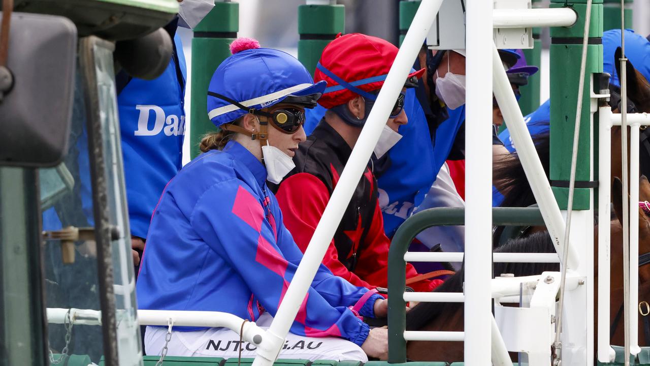 SYDNEY, AUSTRALIA - AUGUST 21: Ellen Hennessy on Torrens waits in the barriers before winning race 2 the Gold Coast Turf Club Trophy during Sydney Racing at Royal Randwick on August 21, 2021 in Sydney, Australia. (Photo by Mark Evans/Getty Images)