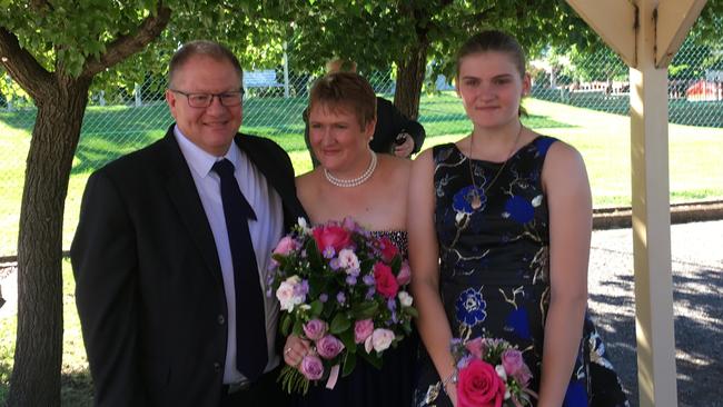 Gavin Dallow, Lisa Hosking and Zoe Hosking on Gavin and Lisa’s wedding day in March 2017. Picture: Supplied