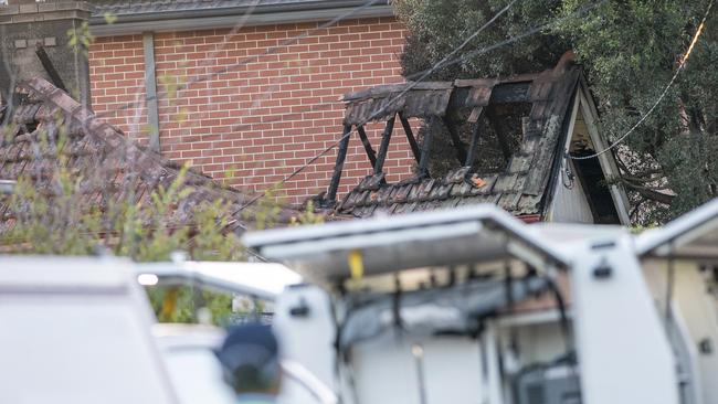 Firefighters are struggling to complete their search of the premises as the roof collapsed in the fire. Picture: NewsWire / Jeremy Piper