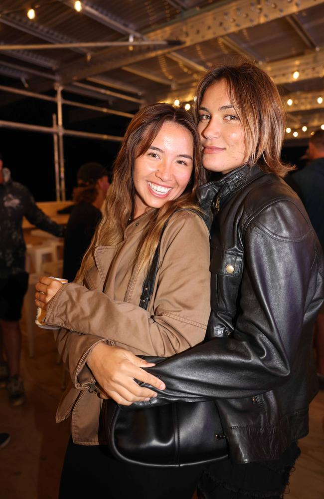 Shannon Hayes and Pacha Light at the WSL Gold Coast Pro 2025 after party at Burleigh Pavilion for Gold Coast at Large. Picture, Portia Large.