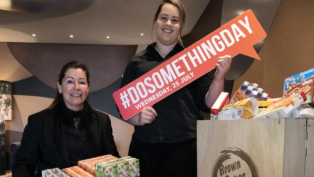 St Marys Rugby League Club marketing coordinators Yvette Haines and Madelaine Caruana ahead of Do Something Day. The club is taking food donations for disadvantaged kids as part of the Brown Paper Bag campaign with Christ Mission Possible.