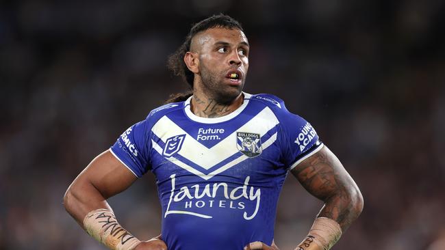 SYDNEY, AUSTRALIA - AUGUST 30: Josh Addo-Carr of the Bulldogs looks on during the round 26 NRL match between Canterbury Bulldogs and Manly Sea Eagles at Accor Stadium on August 30, 2024, in Sydney, Australia. (Photo by Cameron Spencer/Getty Images)