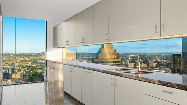 The view from the kitchen in the apartment at 4105/71 Eagle St, Brisbane CBD, which is for rent. Image: CoreLogic.