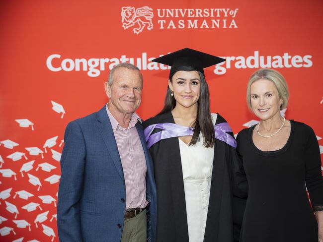 Tracey Rush, Ebony Schuecher-Rush and Robert Schuecher. UTAS graduations. School of College of Health and Medicine Graduate Research. Picture: RICHARD JUPE