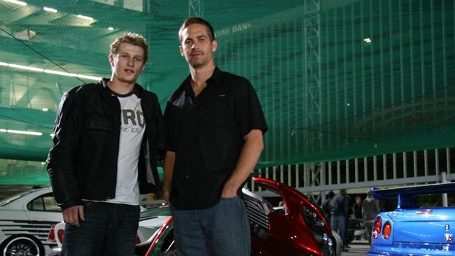 Aspiring actor Rhys Kember with the late actor Paul Walker on the set of Fast &amp; Furious 4.