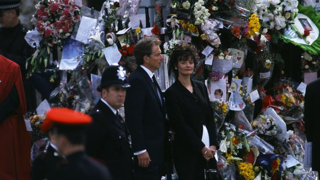 Blair with wife Cherie at the funeral of Diana, Princess of Wales. Picture: Peter Turnley