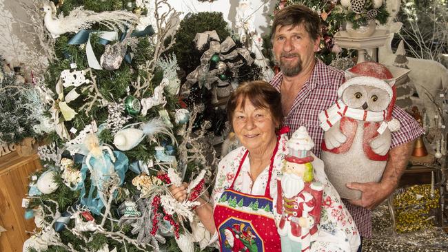 Julie Dowd and Michael Fox from Tanglewood Christmas Treasures in Cabarlah. Monday, September 13, 2021. Picture: Nev Madsen.