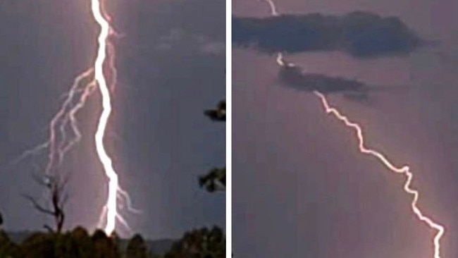 Lightning strikes captured from Sunday's storm at Wheatvale in the Southern Downs. Photo: Trevor Dawes