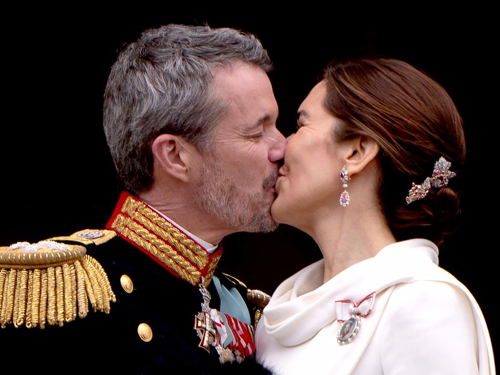 King Frederik kisses Queen Mary after the January 14, 2024, declaration on the accession to the throne. Picture: Bo Amstrup/Ritzau Scanpix/AFP