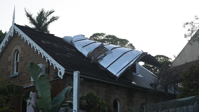 The scene in White Street, Balmain early today. Picture John Grainger