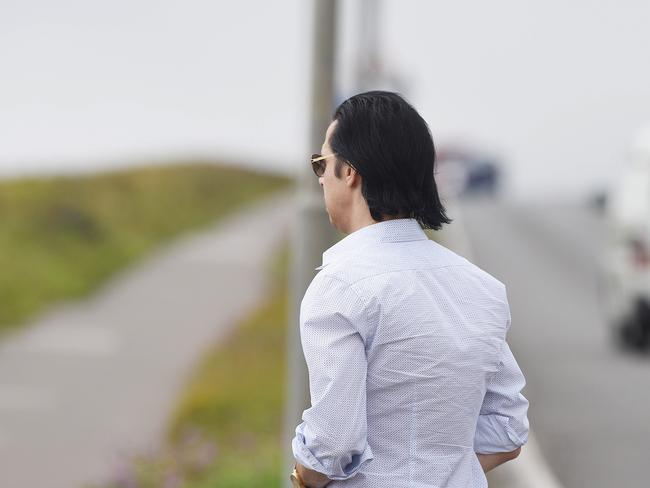 Loss ... Nick Cave visiting the scene of the tragedy. Picture: Solent Picture Media