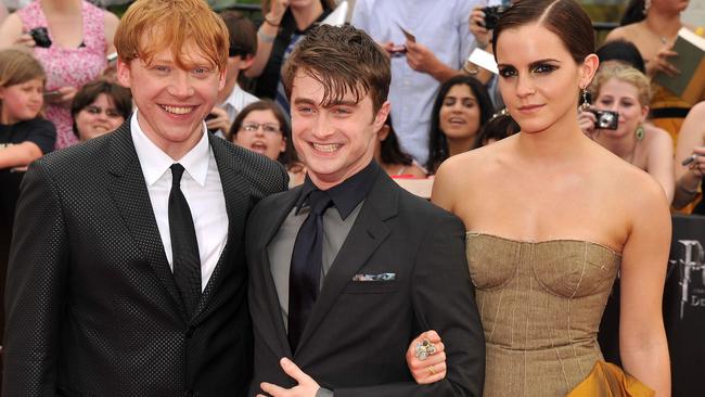 Rupert Grint, Daniel Radcliffe and Emma Watson. Picture: Stephen Lovekin/Getty Images