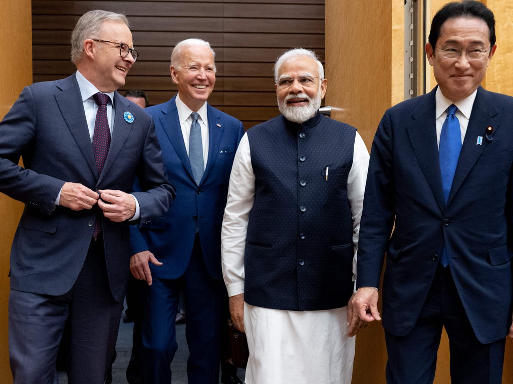 Australian Prime Minister Anthony Albanese, US President Joe Biden, Indian Prime Minister Narendra Modi and Japanese Prime Minister Fumio Kishida at a Quad meeting in 2022. Picture: Saul Loeb (AFP)