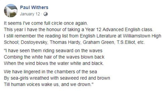 Mr Withers’ Facebook post.