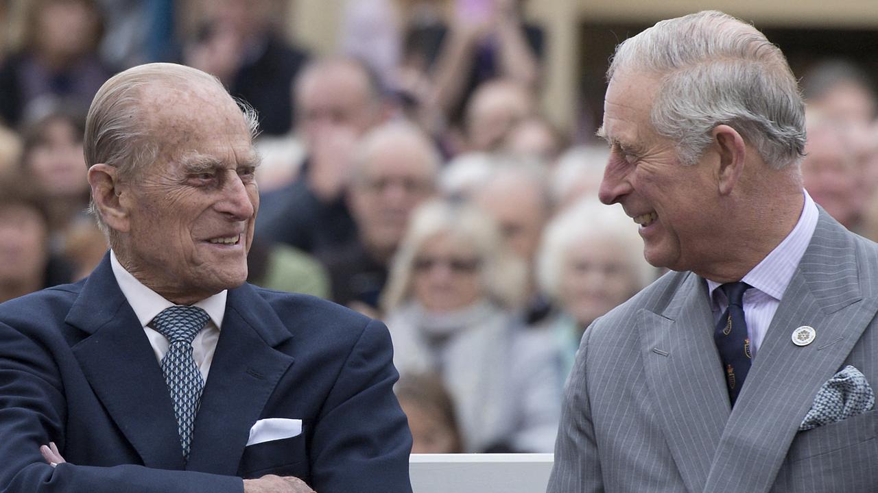 Prince Philip and his son, Prince Charles. Picture: Justin Tallis/Pool/AFP