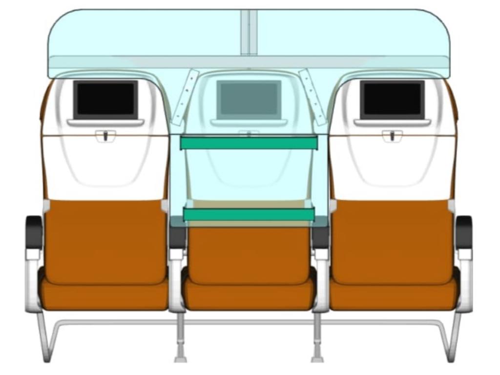 The design is actually a kit that can be fitted onto airlines’ existing plane seats. Picture: EarthBay