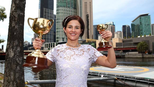 MELBOURNE, AUSTRALIA - NOVEMBER 04: Michelle Payne, Australian jockey poses a day after she won the 2015 Melbourne Cup, riding Prince of Penzance, and becoming the first female jockey to win the event during a Melbourne Cup Carnival press conference at Crown Entertainment Complex on November 4, 2015 in Melbourne, Australia. (Photo by Scott Barbour/Getty Images)