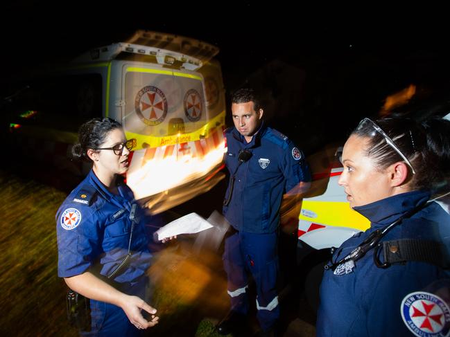 The pair is called out to assist another ambulance crew at a job in Prestons, in Sydney’s south west. Picture: Luke Drew