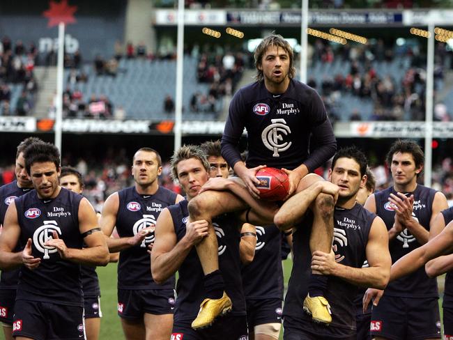 Carlton v St Kilda. Telstra Dome. Matthew Lappin is carried of after his 250th game