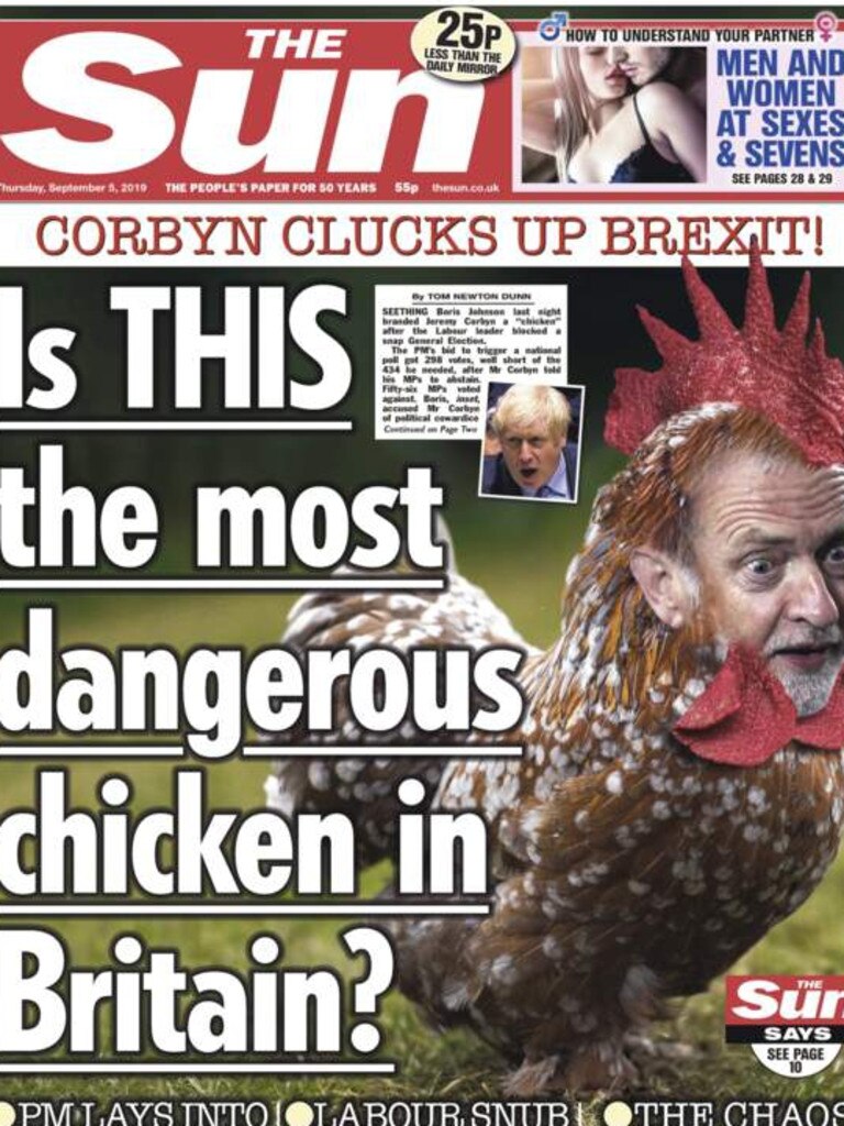 <i id="U652943788231N0E" style="font-weight:normal;font-style:normal;">The Sun</i> called Opposition leader Jeremy Corbyn a ‘chicken’.