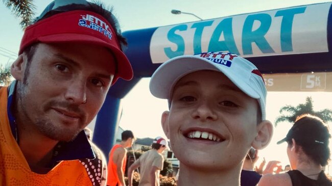 Phillip Walsh at the Jetty to Jetty with son Koopa. Picture: Contributed.