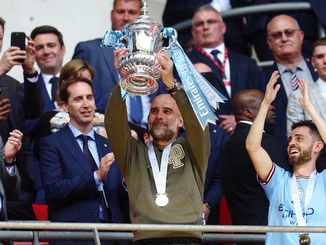 Pep Guardiola’s Manchester City is one win away from the Treble. Picture: Clive Rose/Getty Images