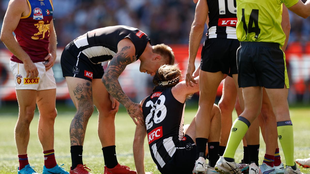 Nathan Murphy goes down. Picture: Getty Images