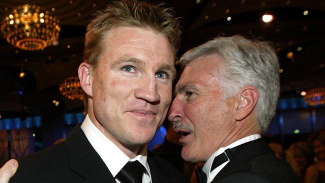 Happier times. Nathan Buckley is congratulated by Mick Malthouse after winning the 2003 Brownlow Medal.