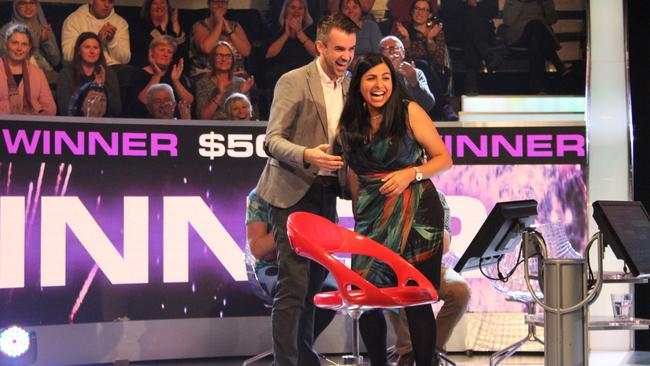 Stephanie Raad and husband Steven after winning on Millionaire Hot Seat. Picture: Nine