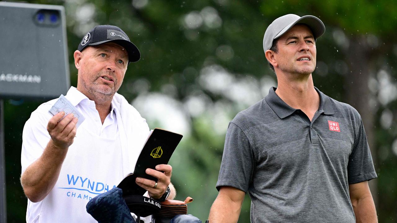 GREENSBORO, NORTH CAROLINA - AUGUST 03: Adam Scott of Australia looks on from the 16th tee during the first round of the Wyndham Championship at Sedgefield Country Club on August 03, 2023 in Greensboro, North Carolina. Logan Whitton/Getty Images/AFP (Photo by Logan Whitton / GETTY IMAGES NORTH AMERICA / Getty Images via AFP)