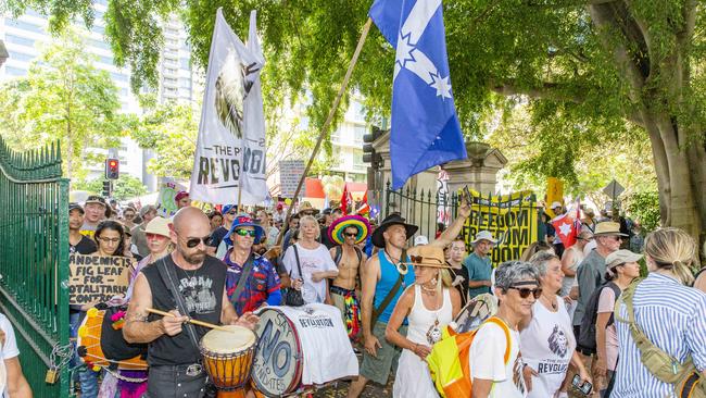 The Freedom Rally in the Brisbane CBD on Saturday. Picture: Richard Walker