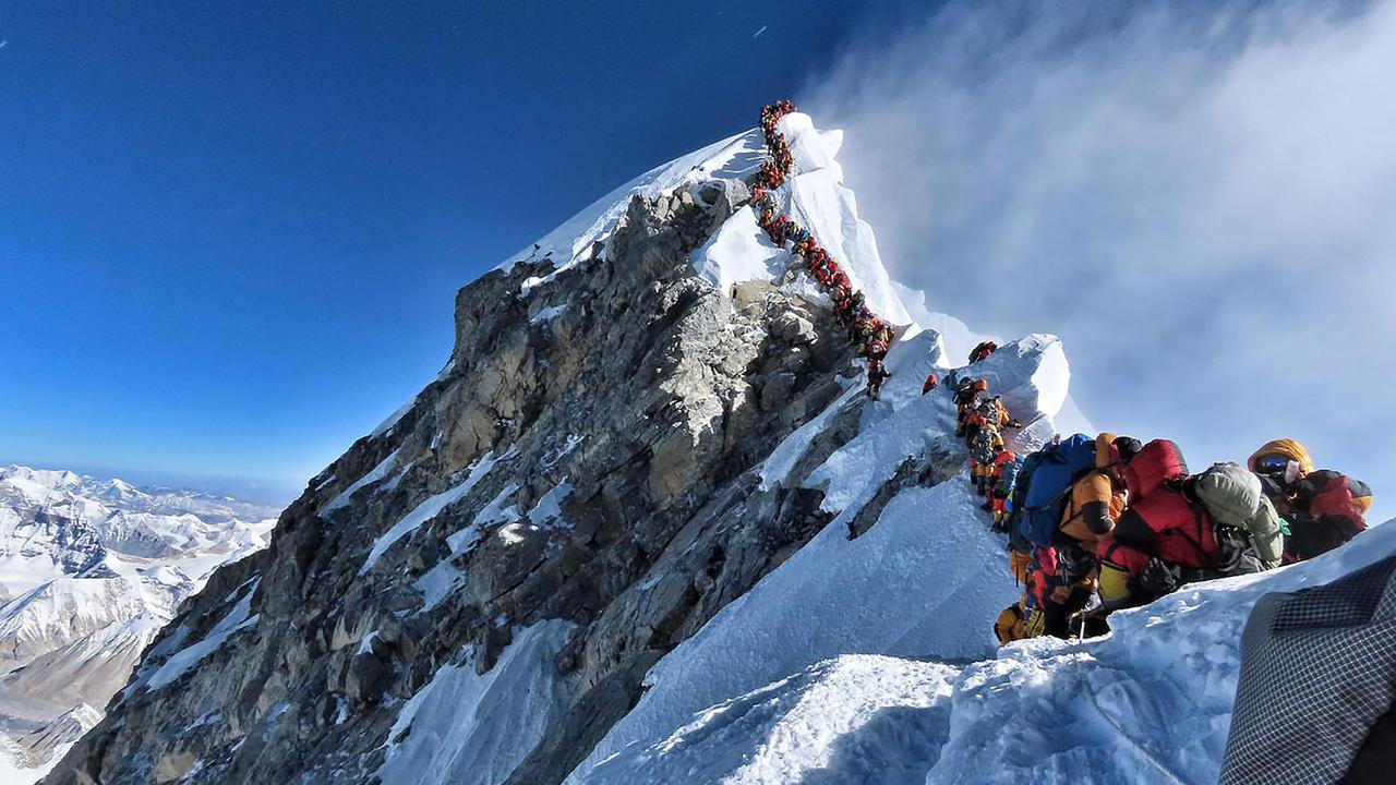 The queue to the summit of Mount Everest, taken on May 22. Picture: AFP/@nimsdai/Project Possible