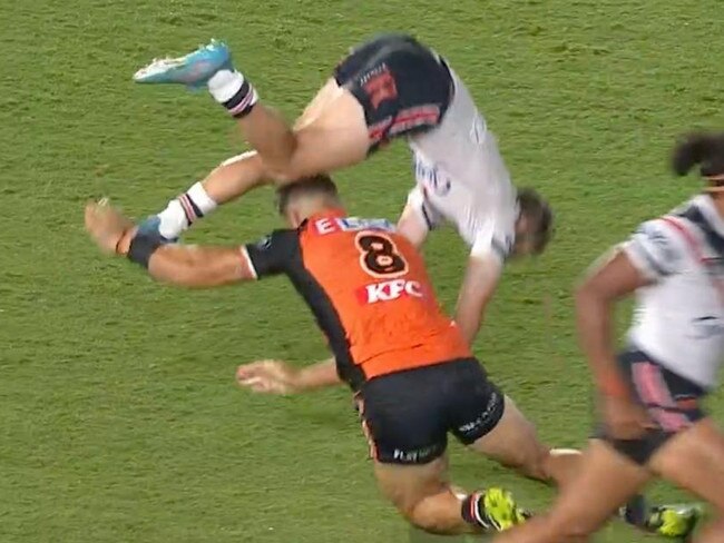 The Wests Tigers veteran has copped a one-match suspension for this tackle.