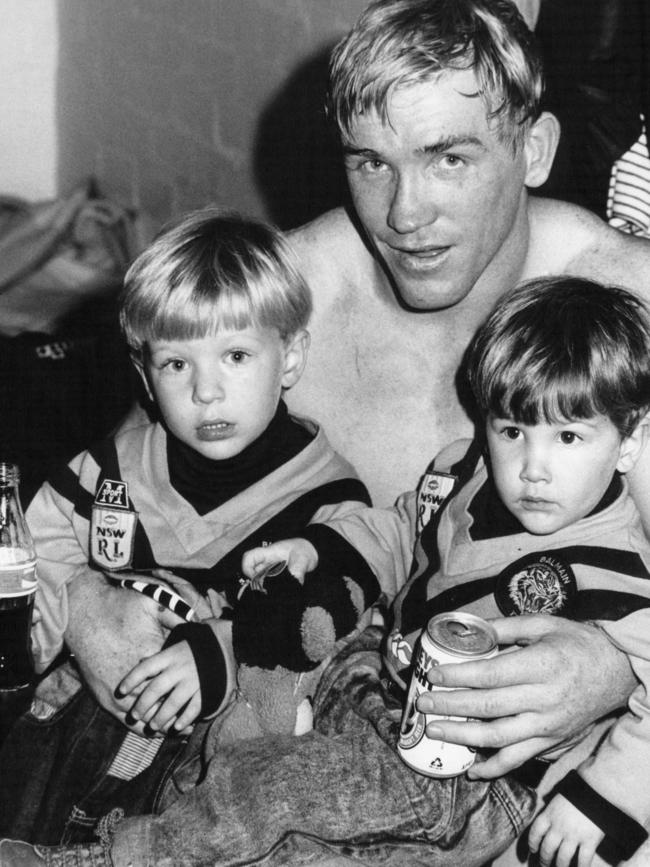 NRL legend Garry Jack with sons Kieren and Rhys in 1991. Picture: Peter Kurnik