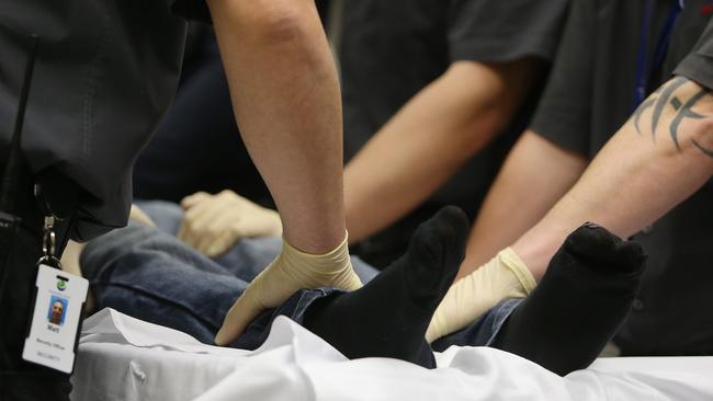 A young ice user is treated at Royal Melbourne Hospital’s emergency department. Photo: Gary Ramage.